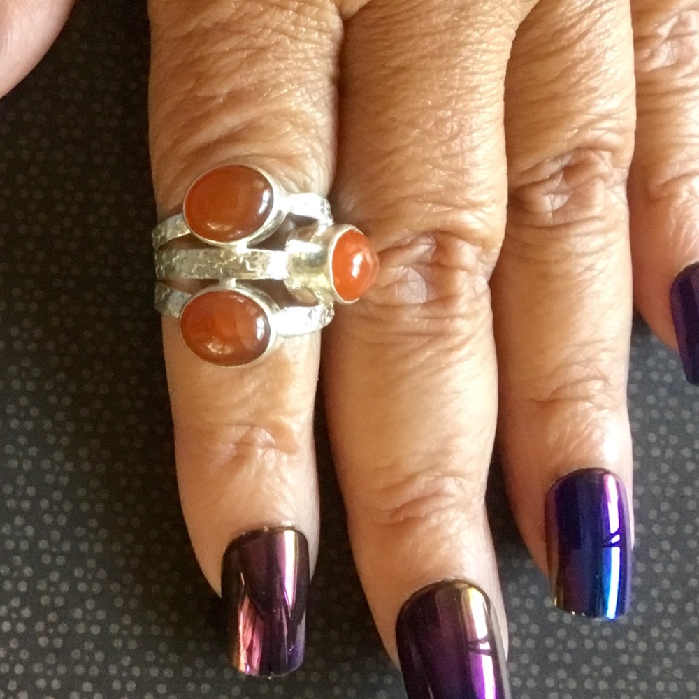Carnelian Gemstone Cabochon Ring Multiple Gems Unique - Picture 2 of 7